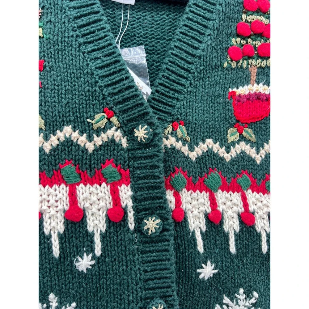 Heirloom Collectibles Sweater Womens L VTG Christmas Vest Green Tree NWT - Picture 3 of 11
